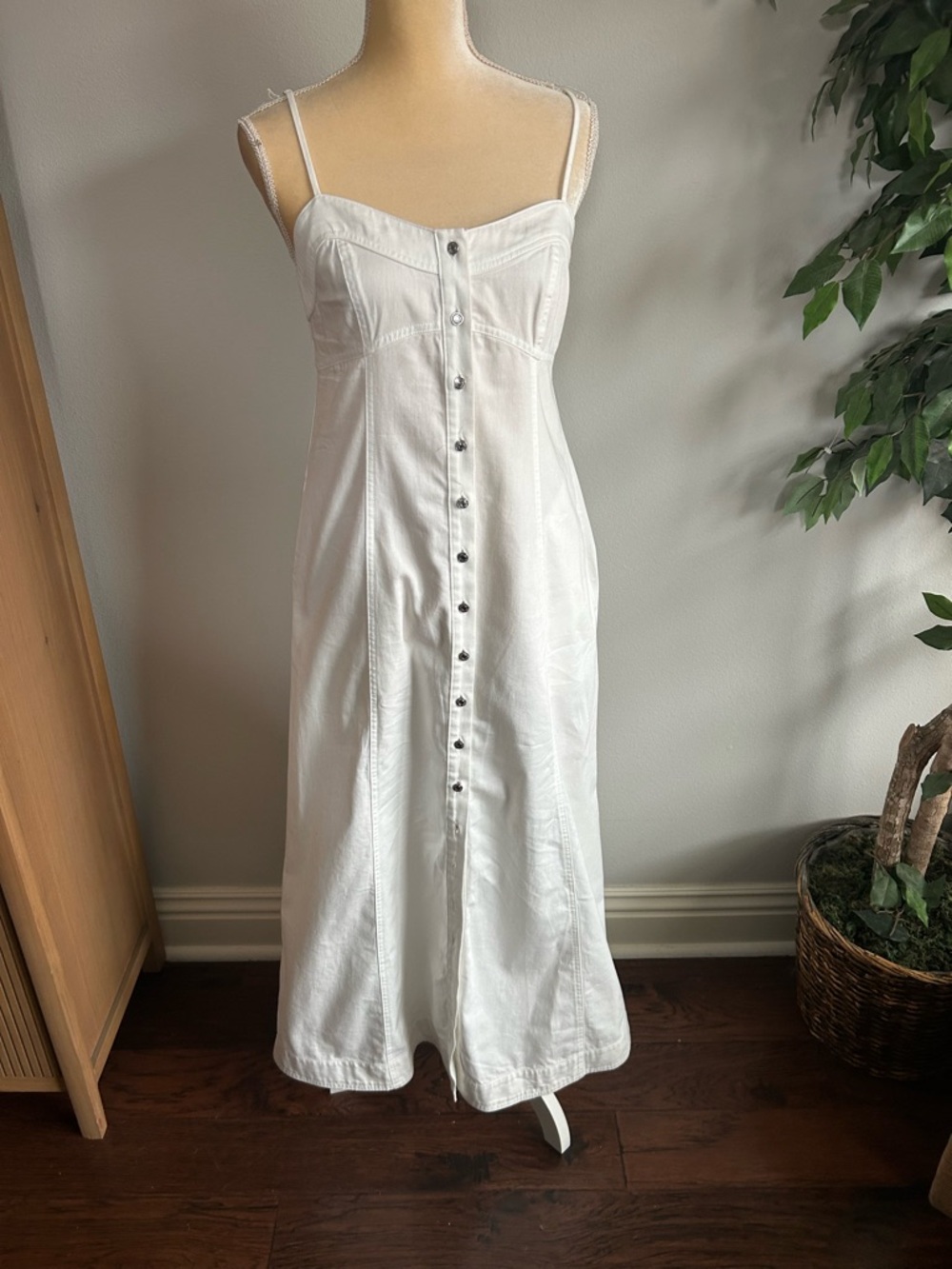 NWT Free People We the Free White Denim Button-Front Midi Dress Sz S